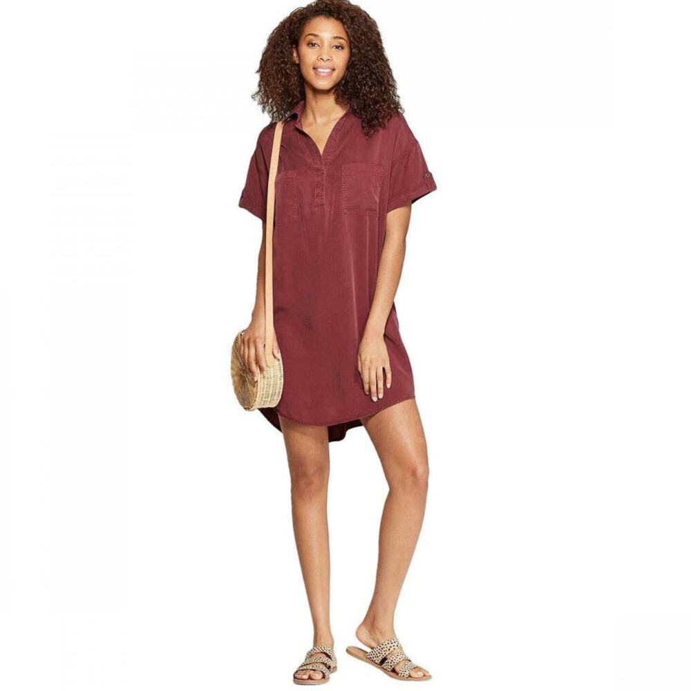 Universal Thread Shirt Dress Lyocell Red Short Sleeve‎ Mini Women's XS Pockets